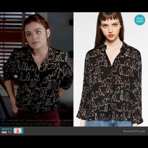 Zara Cat Button Down Shirt ASO Pretty Little Liars